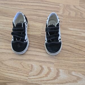 Kids' Black and White Velcro Vans